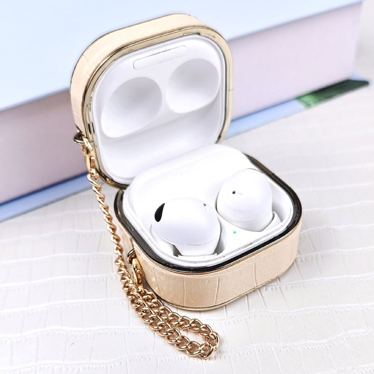 For Samsung Galaxy Buds2 / 2 Pro Crocodile Texture Earbuds Box Leather Protective Case with Metal Bracelet(Purple)