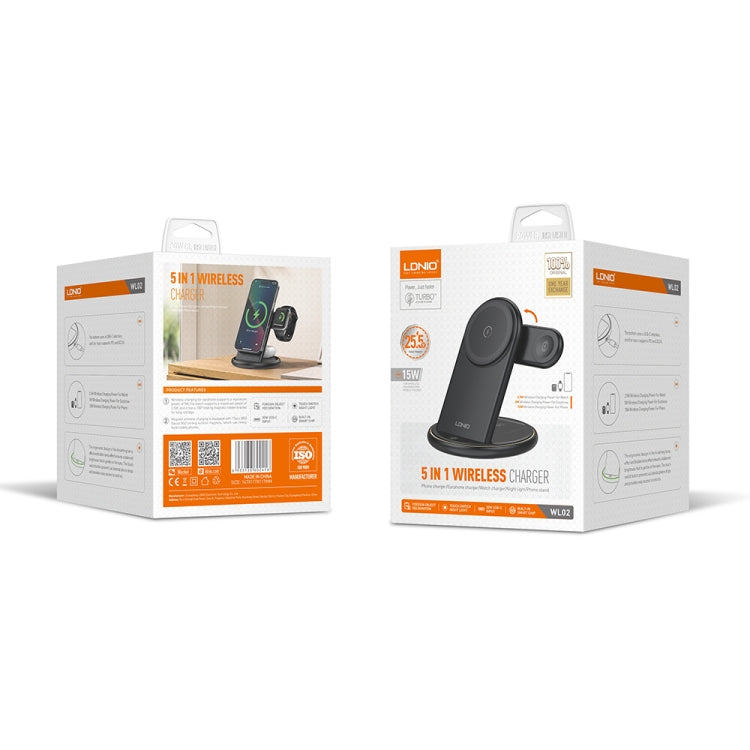 LDNIO WL02 25.5W 5 in 1 MagSafe Wireless Charger with 30cm Type-C Cable(Black) - free shipping - PMC Jewellery - Order now!