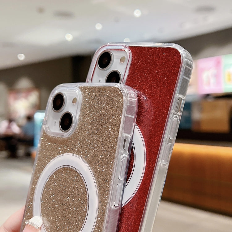 For iPhone 16 Plus Acrylic Transparent Glitter MagSafe Phone Case(Gold)