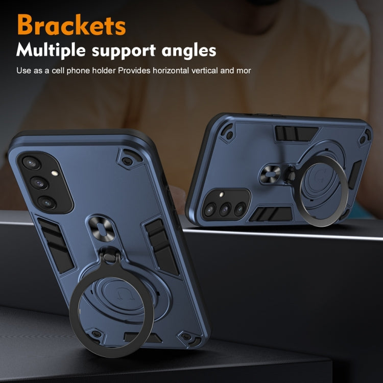 For Samsung Galaxy S25 5G Metal Ring 360 Degree Rotating Holder PC Hybrid TPU Phone Case(Navy Blue)