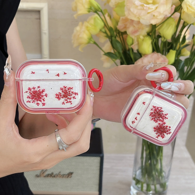 For AirPods Pro Glitter Snowflake Epoxy Dried Flowers Earbuds Box TPU Case(Dark Blue)
