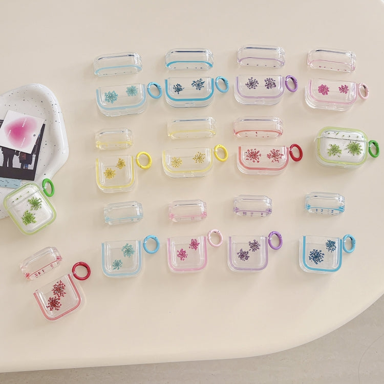 For AirPods 3 Glitter Snowflake Epoxy Dried Flowers Earbuds Box TPU Case(Light Blue)