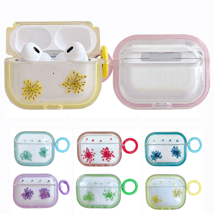 For AirPods Pro Glitter Snowflake Epoxy Dried Flowers Earbuds Box TPU Case(Pink)