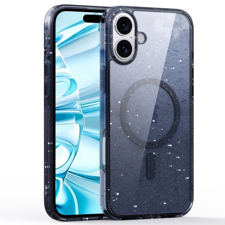 For iPhone 16 Glitter Powder MagSafe Magnetic Phone Case(Transparent Titanium Blue)