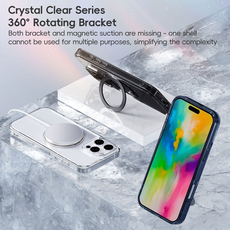 For iPhone 16 Pro Crystal Clear MagSafe Magnetic Holder Phone Case(Transparent Titanium Blue)