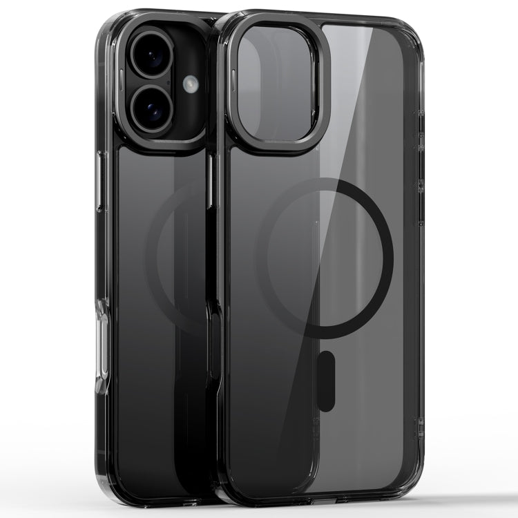 For iPhone 16 Plus Mirror Crystal Clear Lens Holder MagSafe Magnetic Phone Case(Transparent Black)