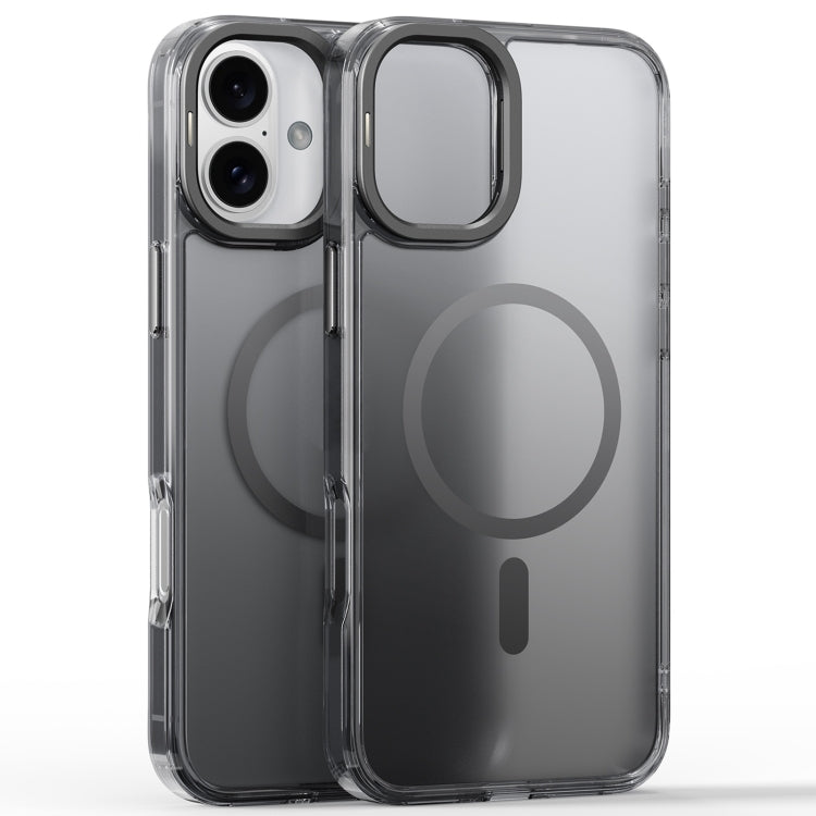 For iPhone 16 Plus Frosted Crystal Clear Lens Holder MagSafe Magnetic Phone Case(Transparent Grey)