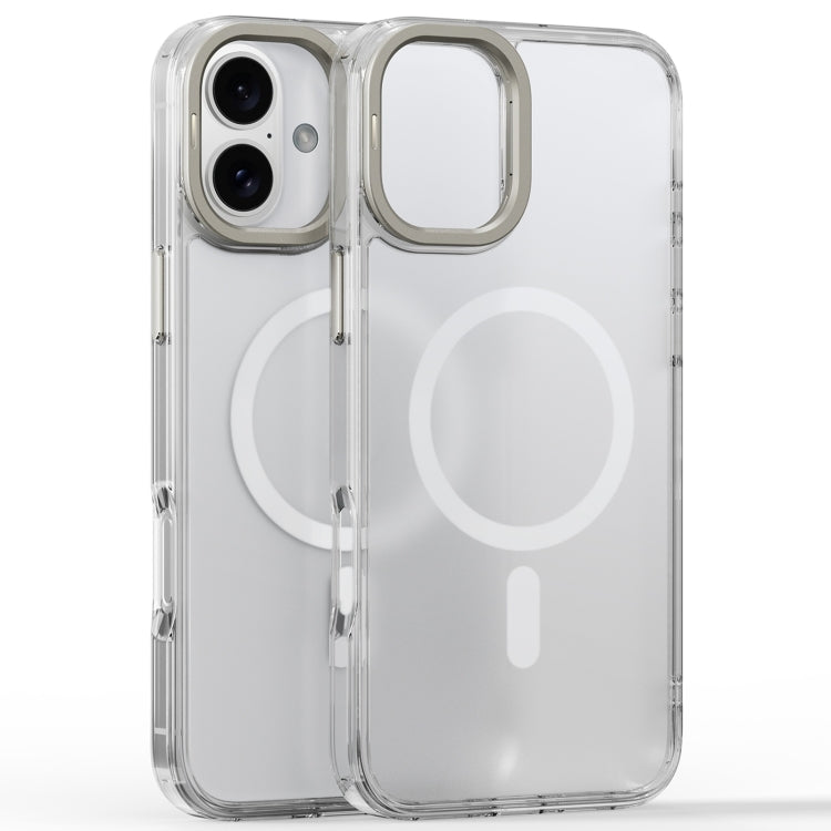 For iPhone 16 Frosted Crystal Clear Lens Holder MagSafe Magnetic Phone Case(Transparent)