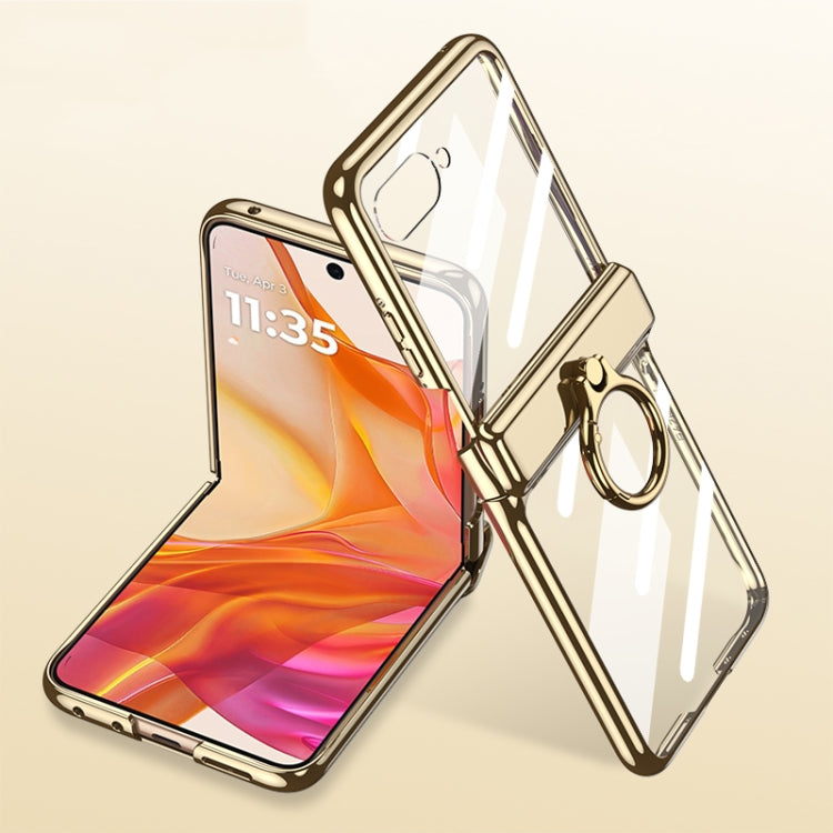 For Motorola Razr 50 Ultra GKK Integrated Magnetic Folding Phantom Rotary Phone Case with Ring Holder(Champagne Gold)