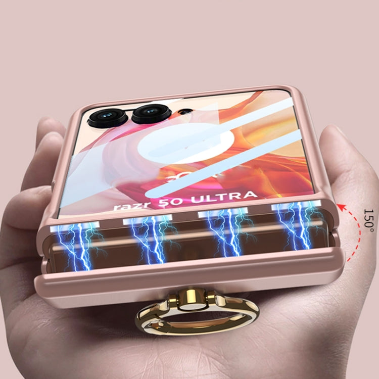 For Motorola Razr 50 GKK Integrated Magnetic Hinged Flip Case with Ring Holder(Pink)