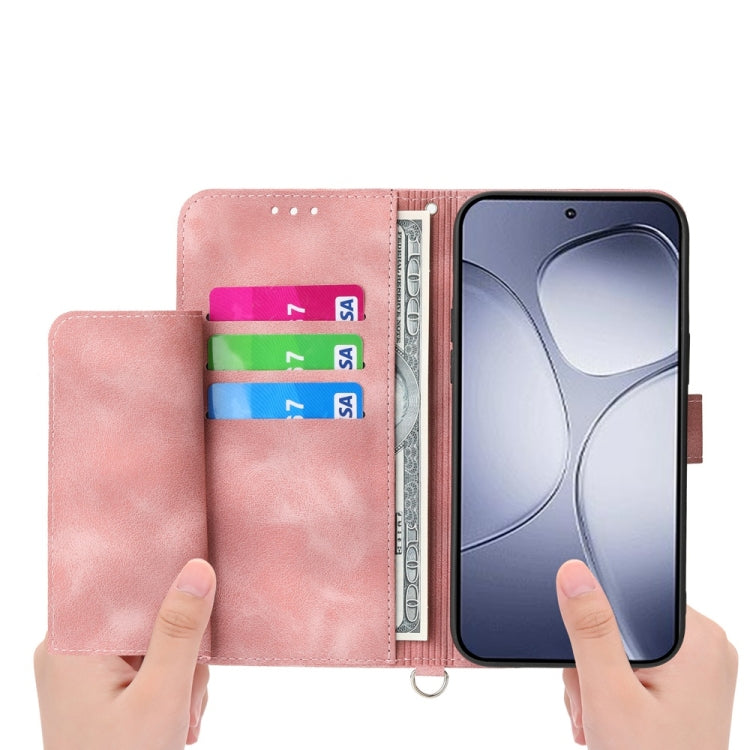 For Redmi K70 Ultra Skin Feel Flowers Embossed Wallet Leather Phone Case(Pink)