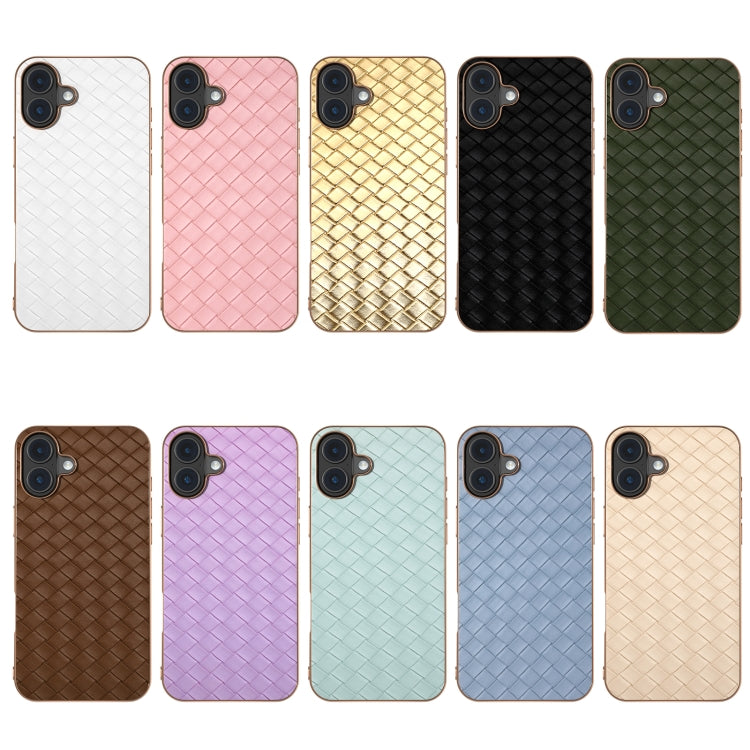 For iPhone 16 Electroplated Frame Woven Texture PU Phone Case(White) - free shipping - PMC Jewellery - Order now!