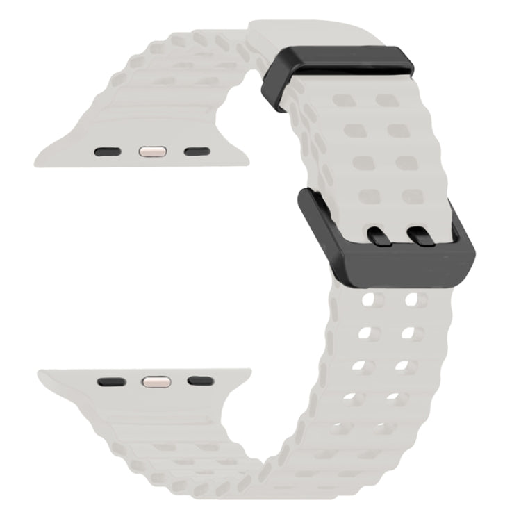 For Apple Watch Series 7 45mm Ocean Dual-Row Hole Silicone Watch Band(Starlight)