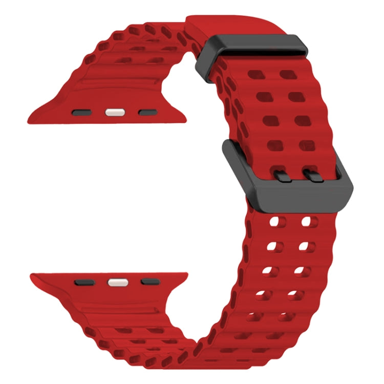For Apple Watch Series 4 44mm Ocean Dual-Row Hole Silicone Watch Band(Red)
