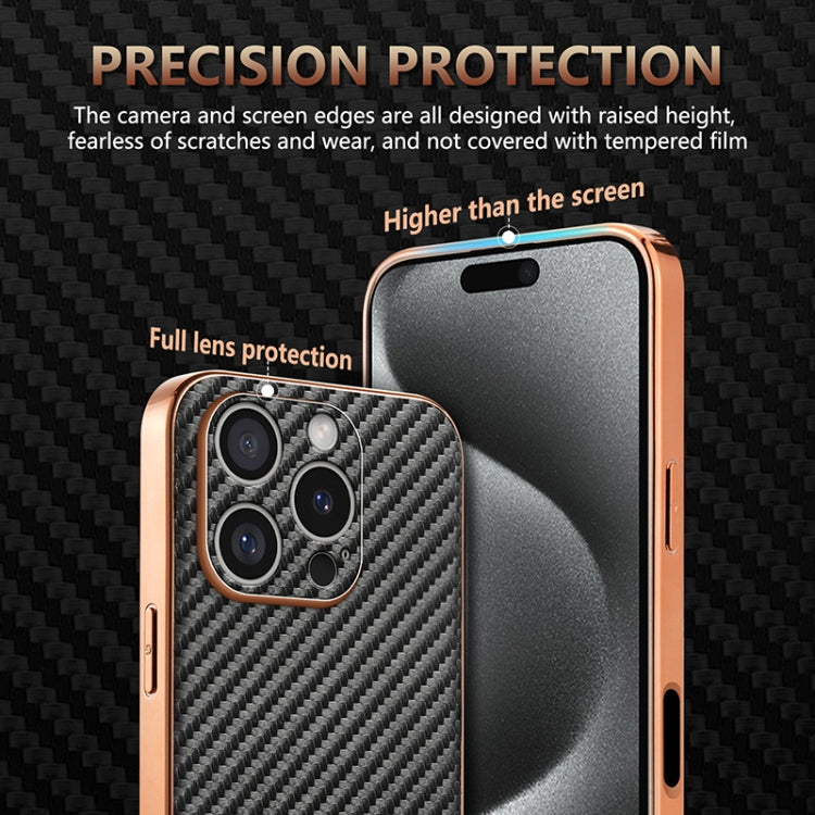 For iPhone 16 Pro Max AZNS Electroplated Edge Carbon Fiber Texture Phone Case(Black)