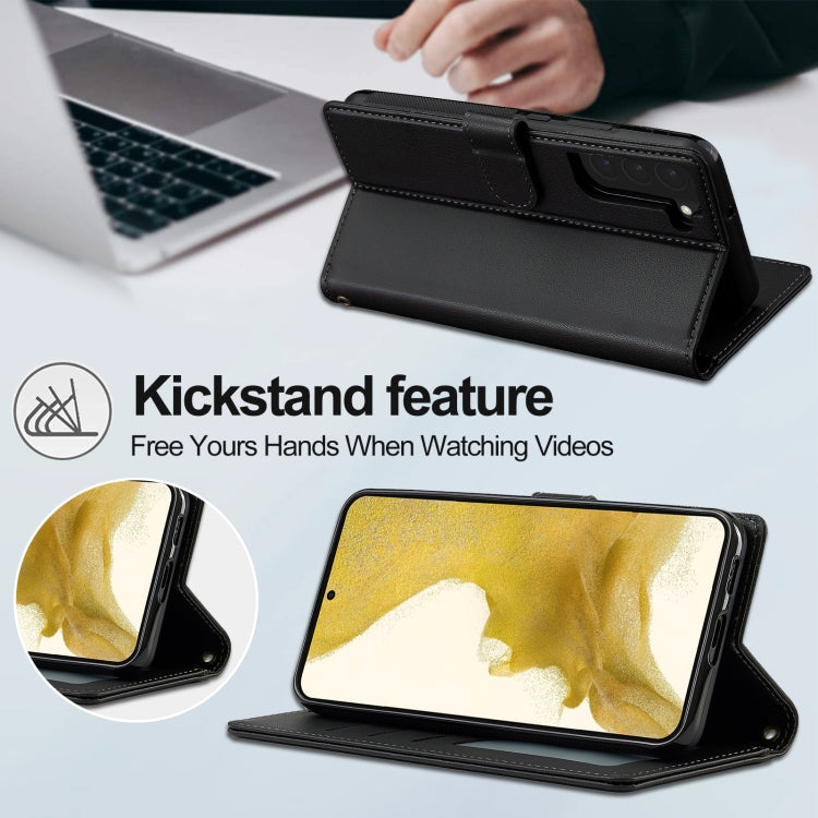 For Samsung Galaxy S22+ 5G LC.IMEEKE L2 Series Detachable Magsafe PU Phone Case with Lanyard(Black)
