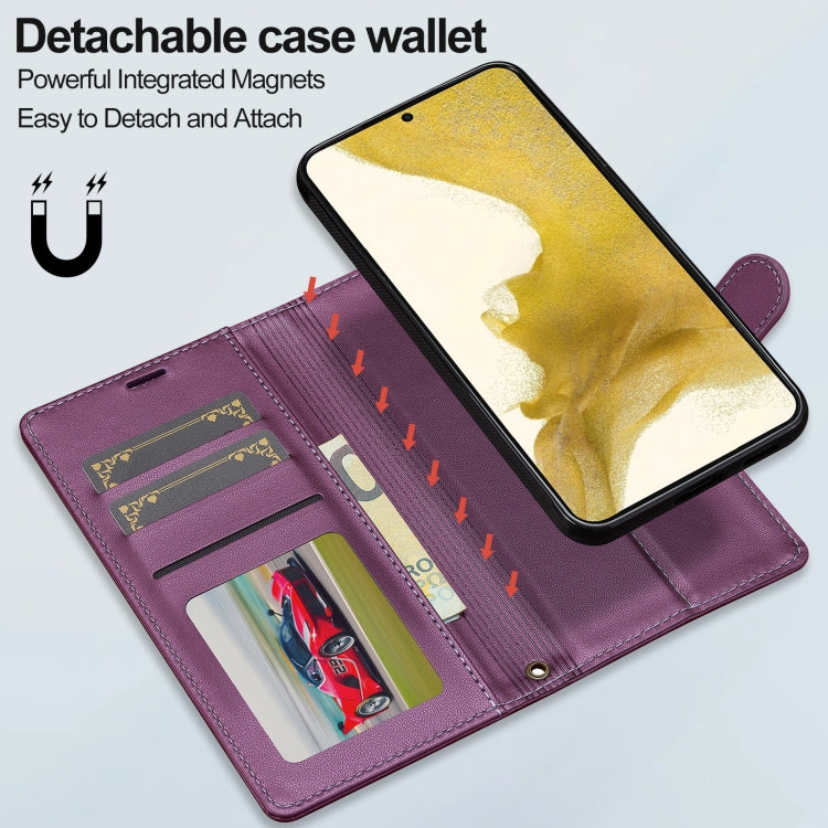 For Samsung Galaxy S22+ 5G LC.IMEEKE L2 Series Detachable Magsafe PU Phone Case with Lanyard(Purple)
