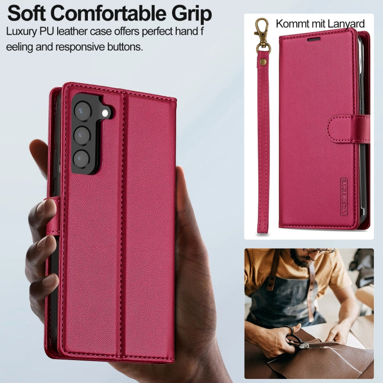 For Samsung Galaxy S22+ 5G LC.IMEEKE L2 Series Detachable Magsafe PU Phone Case with Lanyard(Red)