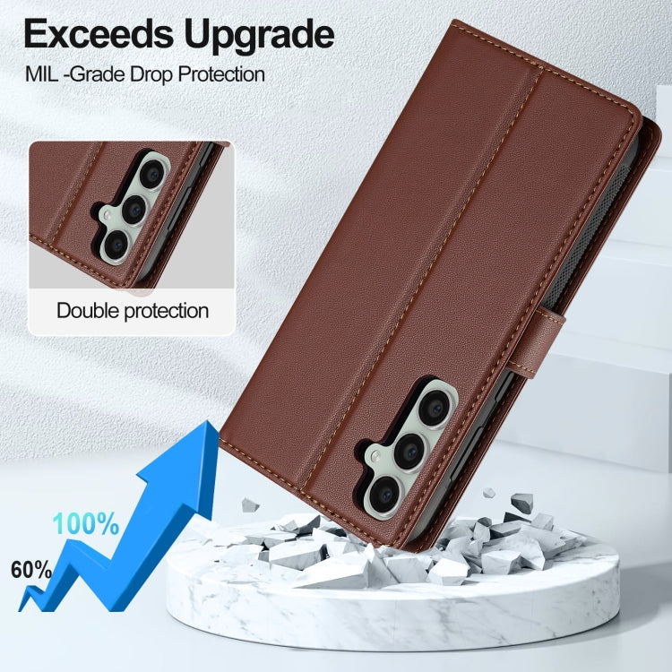 For Samsung Galaxy S24 FE 5G LC.IMEEKE L2 Series Detachable Magsafe PU Phone Case with Lanyard(Brown)