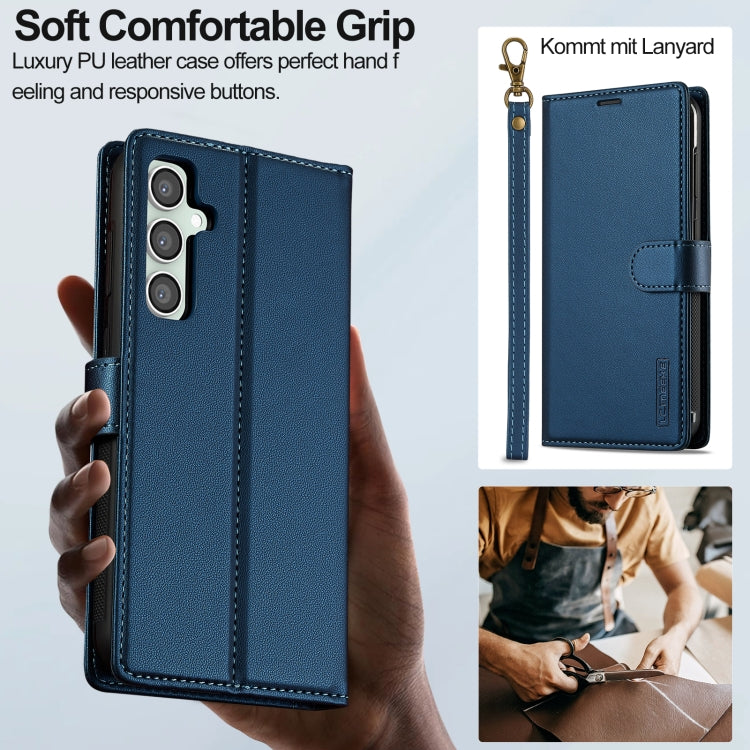 For Samsung Galaxy S24 FE 5G LC.IMEEKE L2 Series Detachable Magsafe PU Phone Case with Lanyard(Blue)