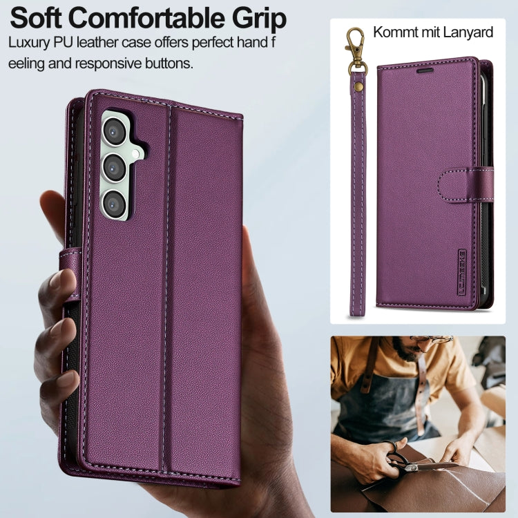 For Samsung Galaxy S24 FE 5G LC.IMEEKE L2 Series Detachable Magsafe PU Phone Case with Lanyard(Purple)