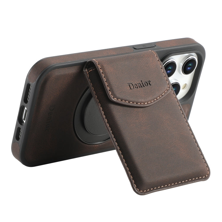 For iPhone 16 Pro Denior D20 Skin Feel MagSafe Holder Detachable Card Slot Phone Case(Brown) - free shipping - PMC Jewellery - Order now!