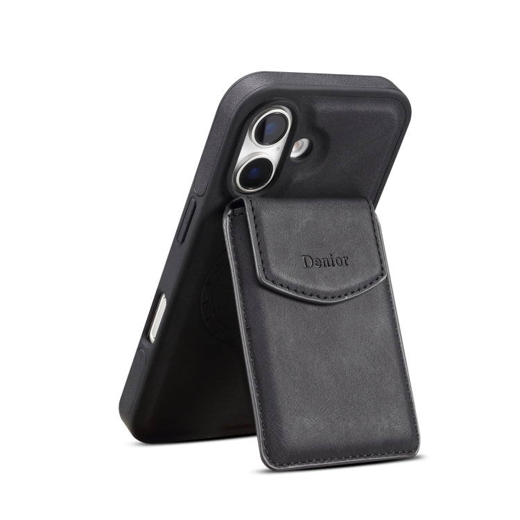 For iPhone 16 Denior D20 Skin Feel MagSafe Holder Detachable Card Slot Phone Case(Black)