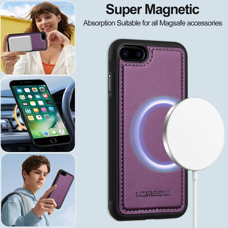 For iPhone 7 / 8 / SE 2020 2022 LC.IMEEKE L2 Series Detachable Magsafe PU Phone Case with Lanyard(Purple)