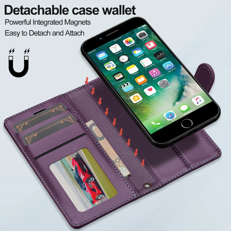 For iPhone 7 / 8 / SE 2020 2022 LC.IMEEKE L2 Series Detachable Magsafe PU Phone Case with Lanyard(Purple)