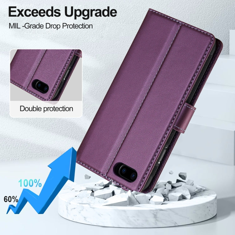 For iPhone 7 Plus / 8 Plus LC.IMEEKE L2 Series Detachable Magsafe PU Phone Case with Lanyard(Purple)