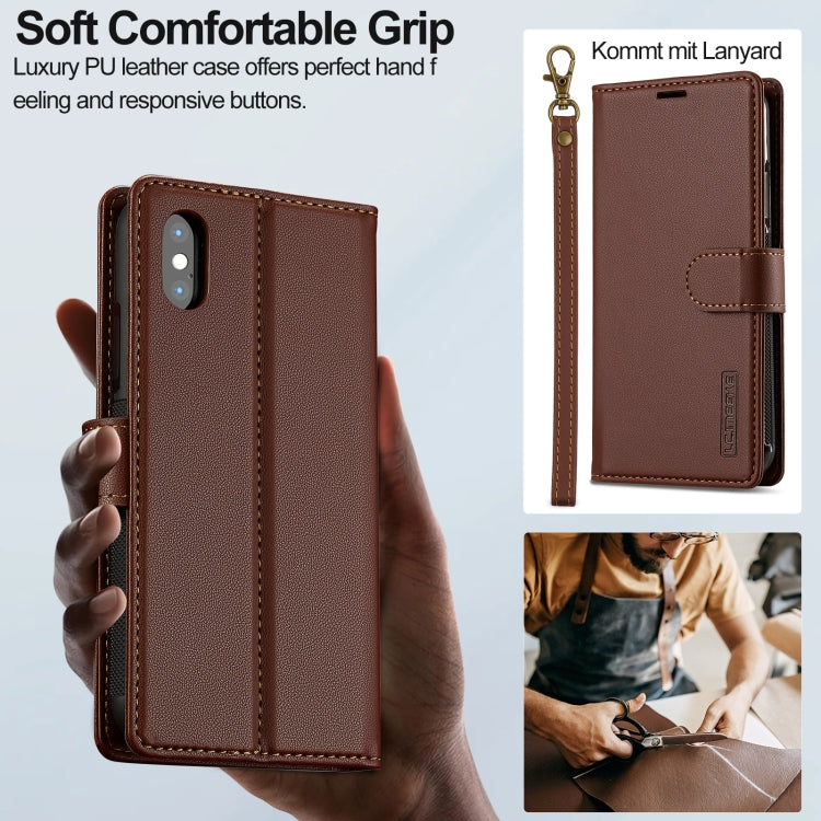 For iPhone X / XS LC.IMEEKE L2 Series Detachable Magsafe PU Phone Case with Lanyard(Brown)