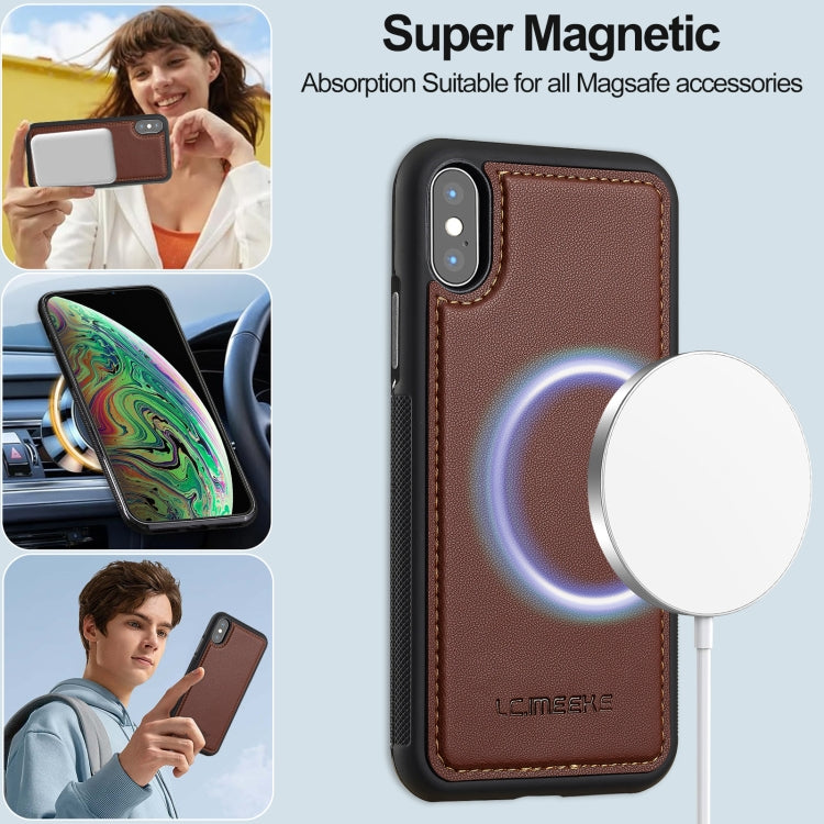 For iPhone X / XS LC.IMEEKE L2 Series Detachable Magsafe PU Phone Case with Lanyard(Brown)