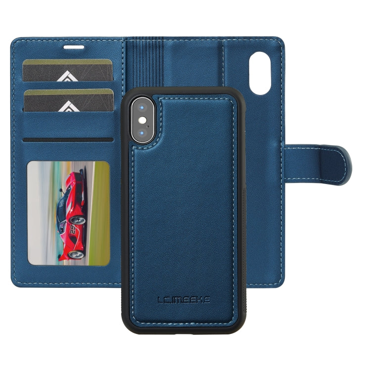 For iPhone X / XS LC.IMEEKE L2 Series Detachable Magsafe PU Phone Case with Lanyard(Blue)