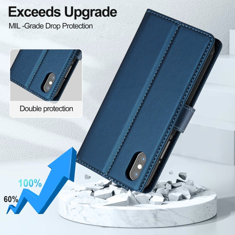 For iPhone X / XS LC.IMEEKE L2 Series Detachable Magsafe PU Phone Case with Lanyard(Blue)