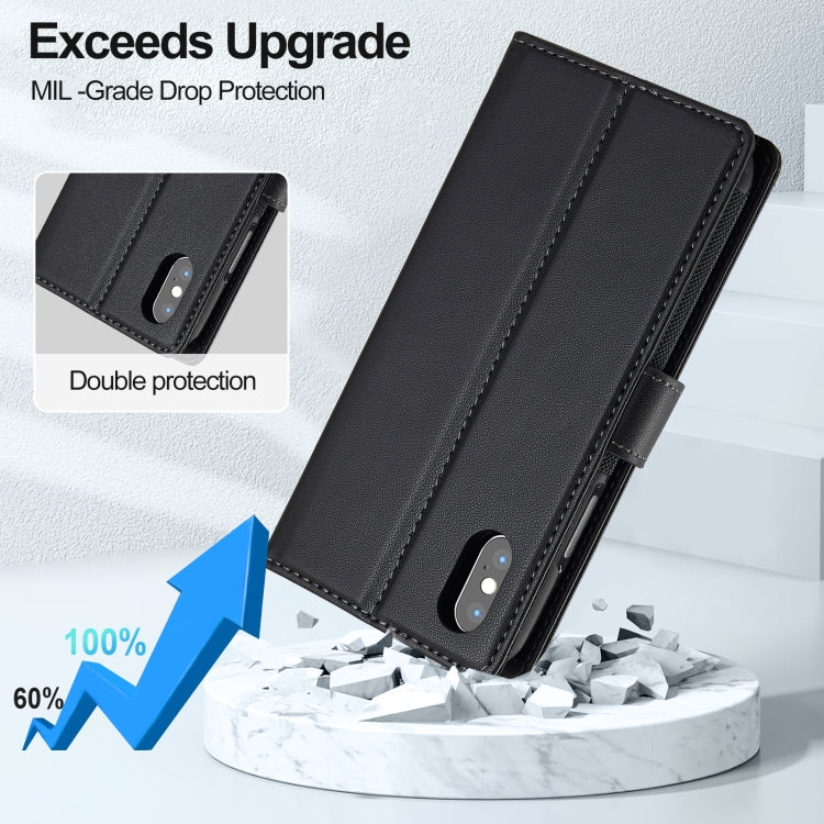 For iPhone XR LC.IMEEKE L2 Series Detachable Magsafe PU Phone Case with Lanyard(Black)