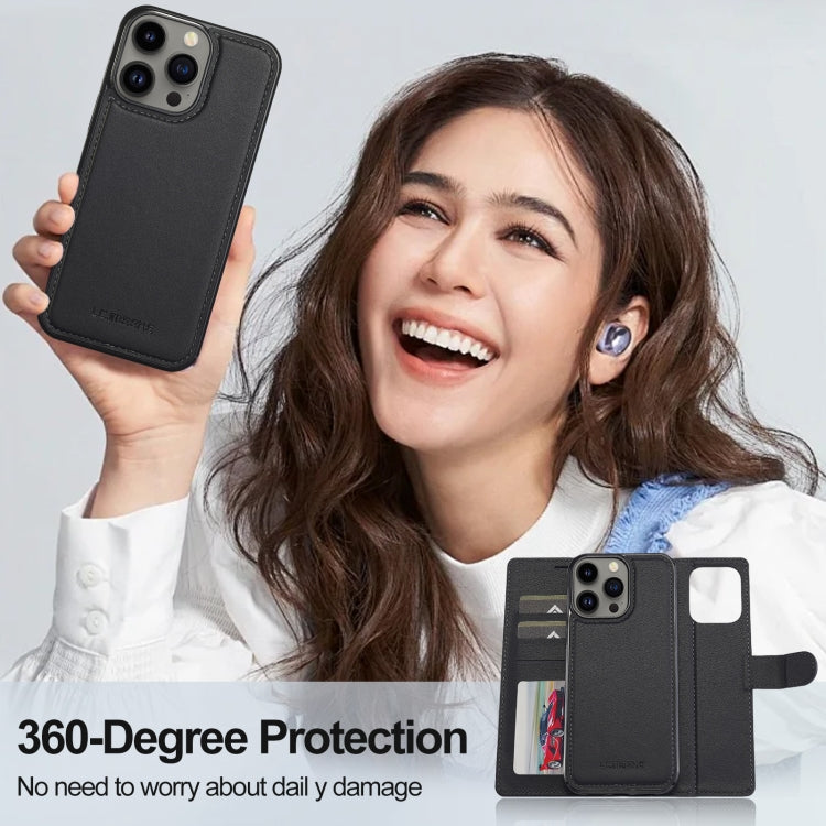 For iPhone 13 Pro Max LC.IMEEKE L2 Series Detachable Magsafe PU Phone Case with Lanyard(Black)
