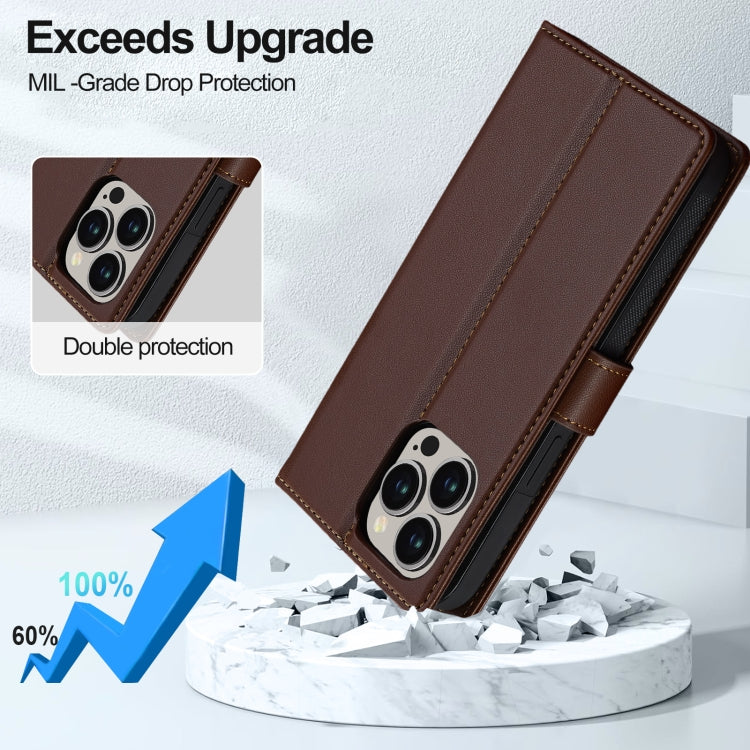 For iPhone 13 Pro Max LC.IMEEKE L2 Series Detachable Magsafe PU Phone Case with Lanyard(Brown)
