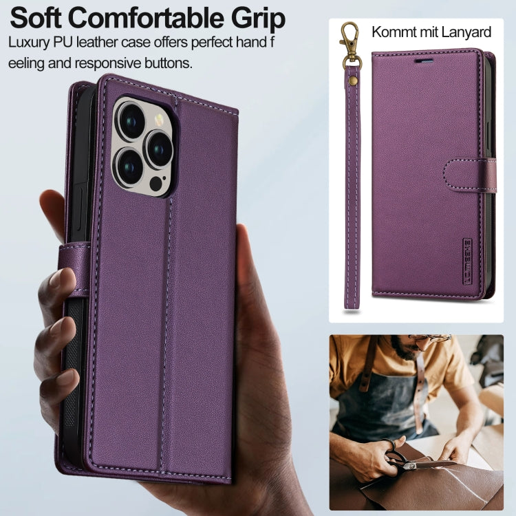 For iPhone 13 Pro Max LC.IMEEKE L2 Series Detachable Magsafe PU Phone Case with Lanyard(Purple)