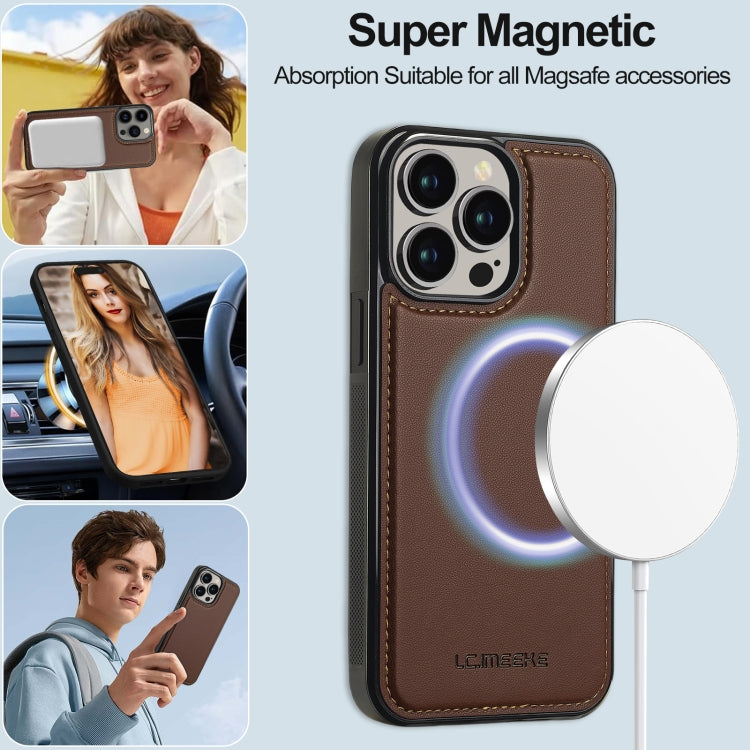 For iPhone 13 Pro LC.IMEEKE L2 Series Detachable Magsafe PU Phone Case with Lanyard(Brown)