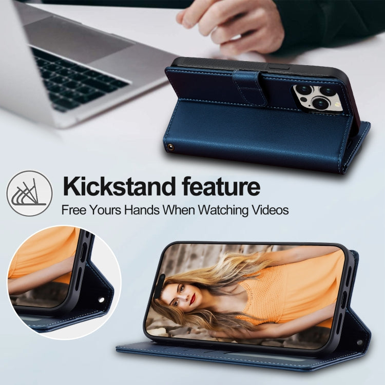 For iPhone 13 Pro LC.IMEEKE L2 Series Detachable Magsafe PU Phone Case with Lanyard(Blue)