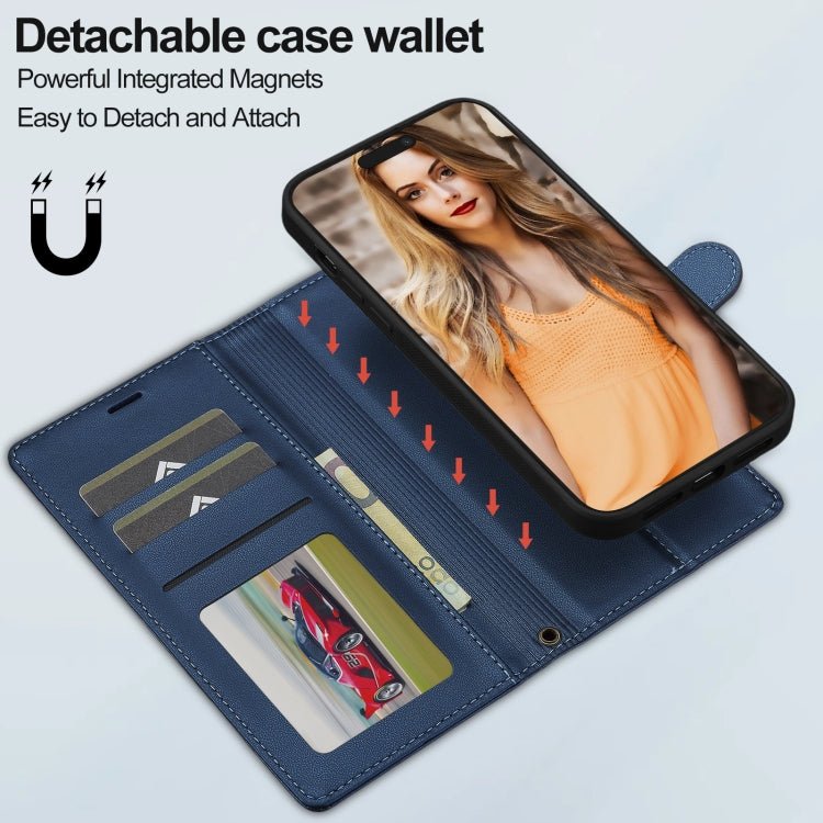 For iPhone 13 Pro LC.IMEEKE L2 Series Detachable Magsafe PU Phone Case with Lanyard(Blue)