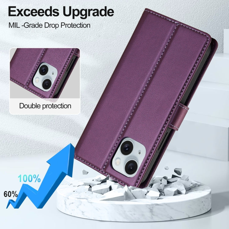 For iPhone 13 LC.IMEEKE L2 Series Detachable Magsafe PU Phone Case with Lanyard(Purple)