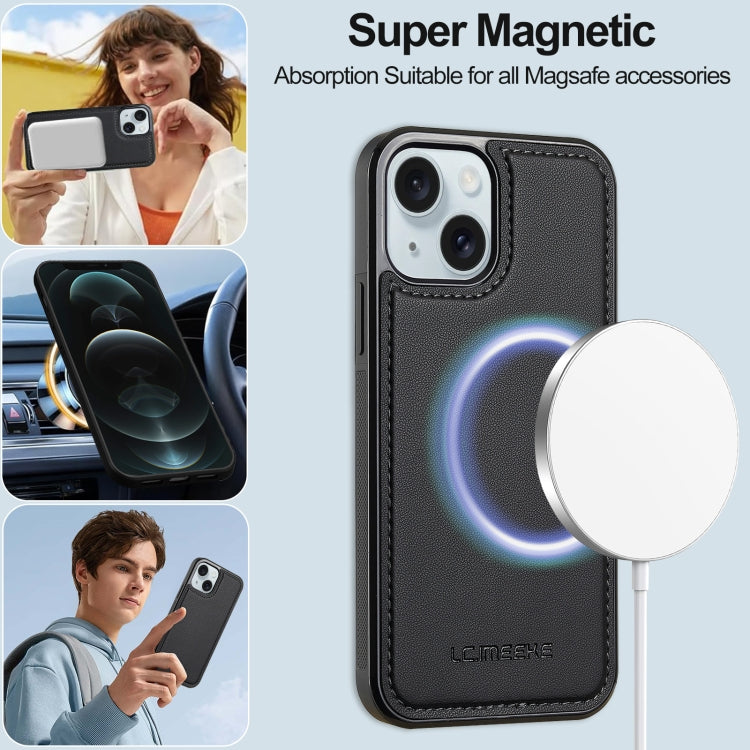 For iPhone 14 LC.IMEEKE L2 Series Detachable Magsafe PU Phone Case with Lanyard(Black)
