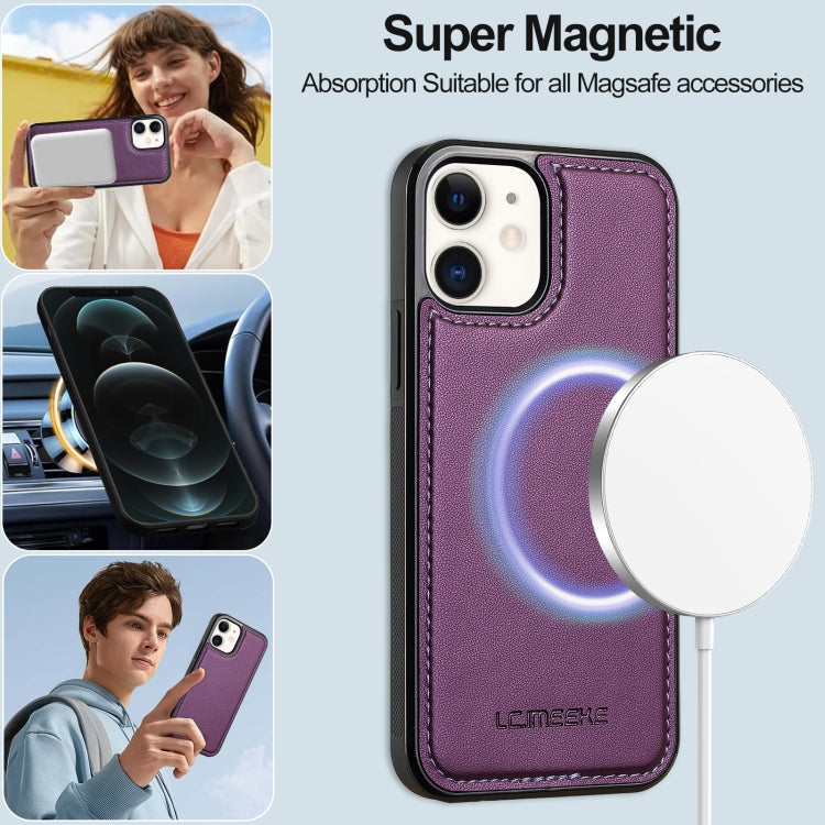 For iPhone 11 LC.IMEEKE L2 Series Detachable Magsafe PU Phone Case with Lanyard(Purple)