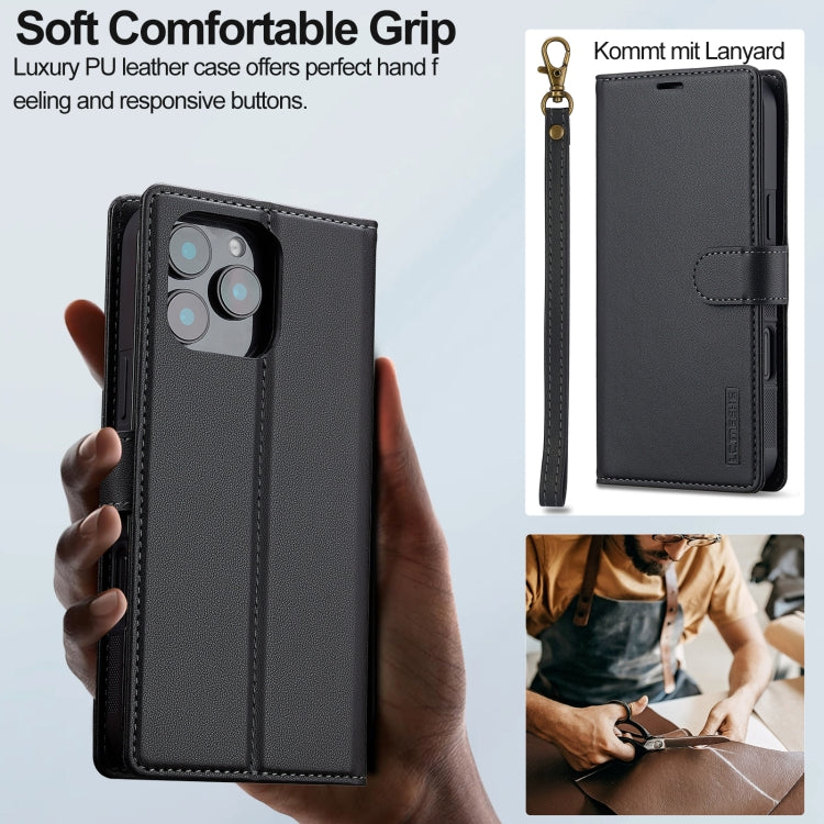 For iPhone 16 Pro Max LC.IMEEKE L2 Series Detachable Magsafe PU Phone Case with Lanyard(Black)