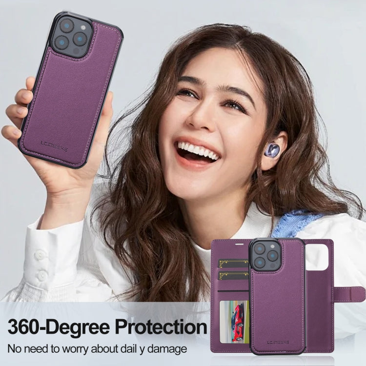 For iPhone 16 Pro Max LC.IMEEKE L2 Series Detachable Magsafe PU Phone Case with Lanyard(Purple)