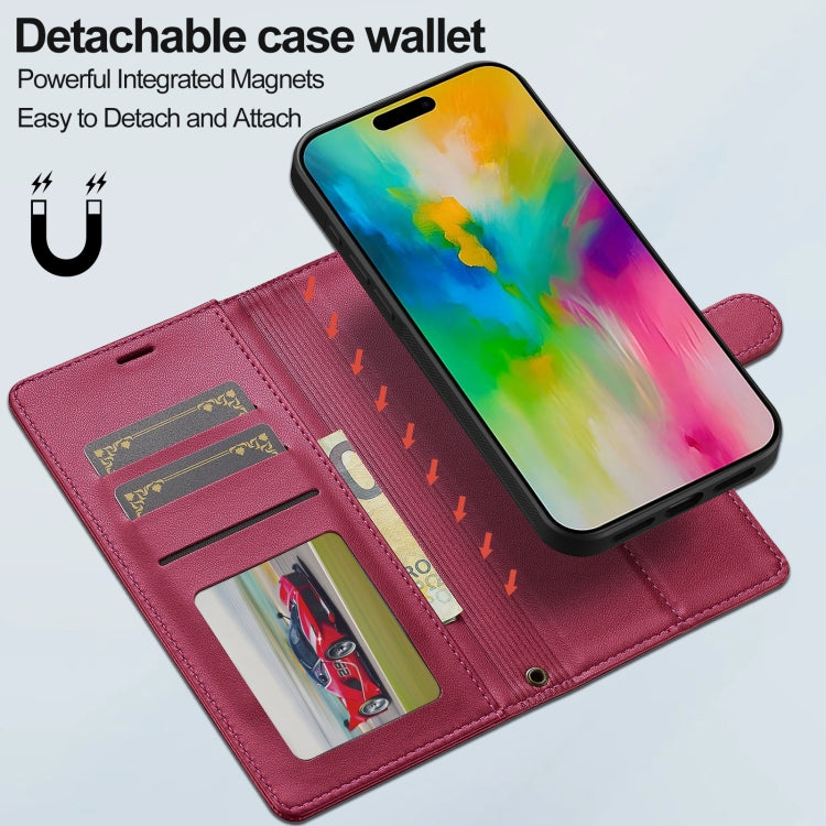 For iPhone 16 Pro Max LC.IMEEKE L2 Series Detachable Magsafe PU Phone Case with Lanyard(Red) - free shipping - PMC Jewellery - Order now!