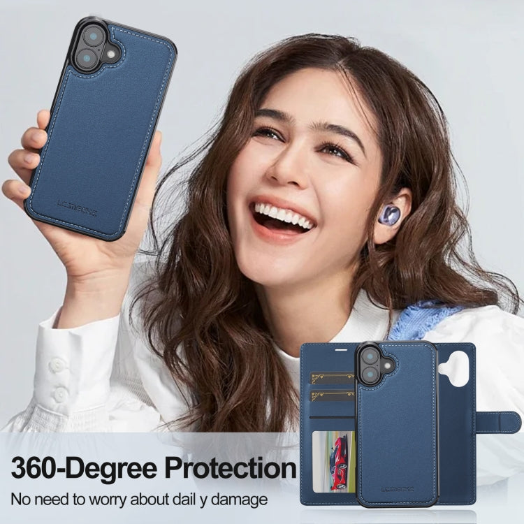 For iPhone 16 LC.IMEEKE L2 Series Detachable Magsafe PU Phone Case with Lanyard(Blue)