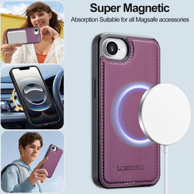 For iPhone 16e LC.IMEEKE L2 Series Detachable Magsafe PU Phone Case with Lanyard(Purple)