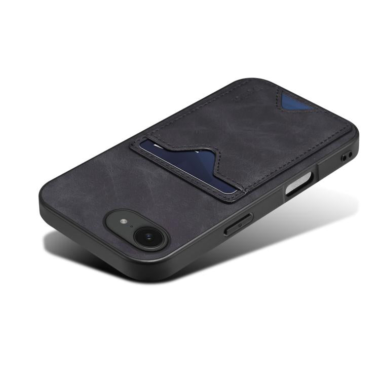 For iPhone 16e Denior D06 PU Back Cover Card Slot Holder Phone Case(Black) - iPhone 16e Cases by Denior | Online Shopping South Africa | PMC TechLife | Buy Now Pay Later Mobicred